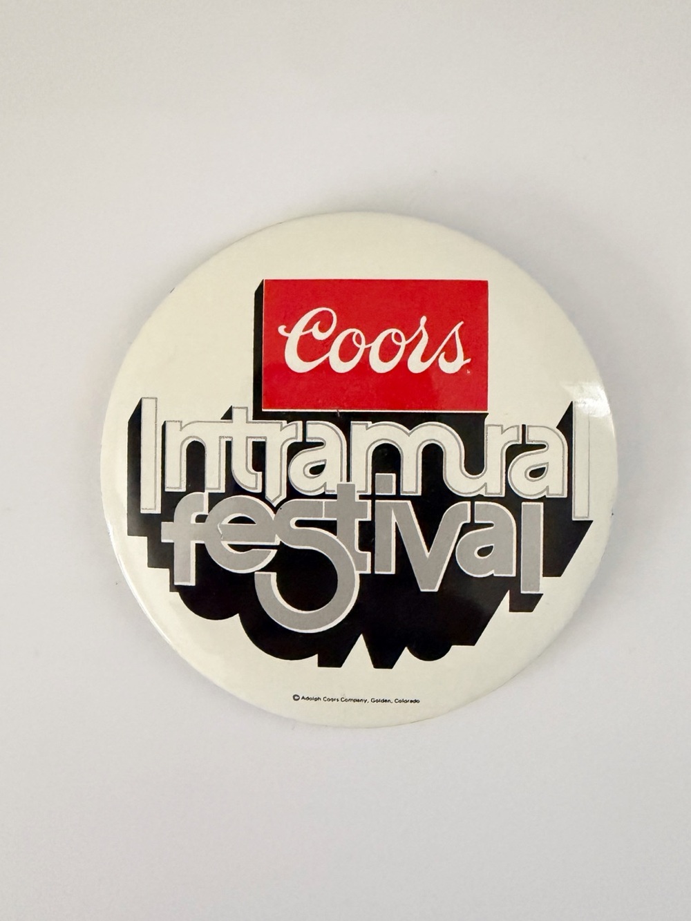 Vintage Coors Beer Intramural Festival Large Pinback Button Pin